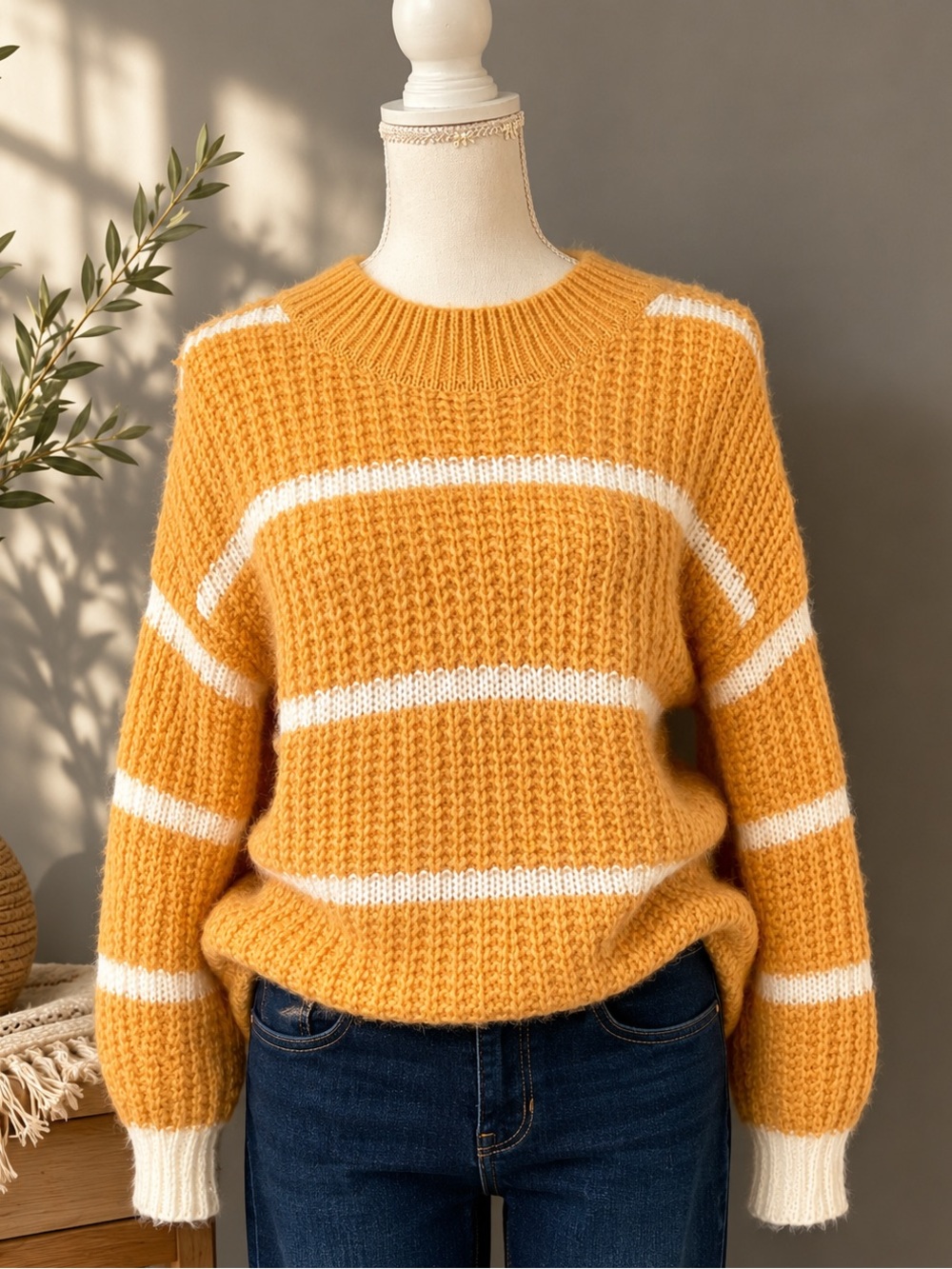 Vibrant Light Orange Striped Sweater